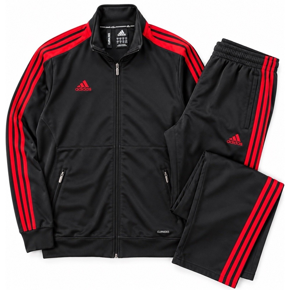 Adidas Clima365 Tracksuit Mens XL Black Red 3 Stripe 2009 Jacket Pants Set